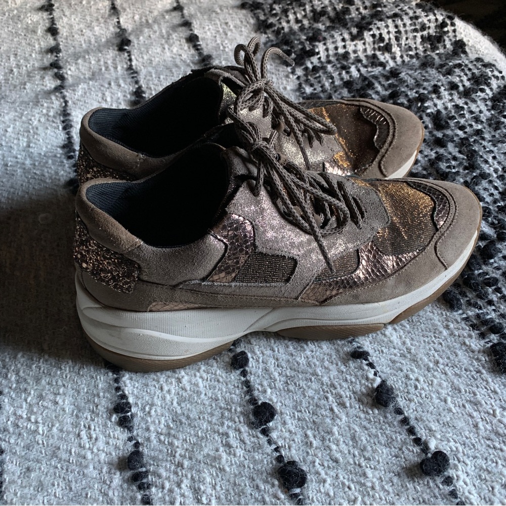 GEOX RESPIRA Italian Sneakers bronze iridescent snake sparkle platform 40 9.5 10 - Picture 3 of 8